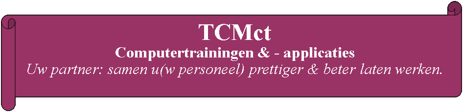 Liggende oorkonde: TCMct Computertrainingen & - applicaties Uw partner: samen u(w personeel) prettiger & beter laten werken.